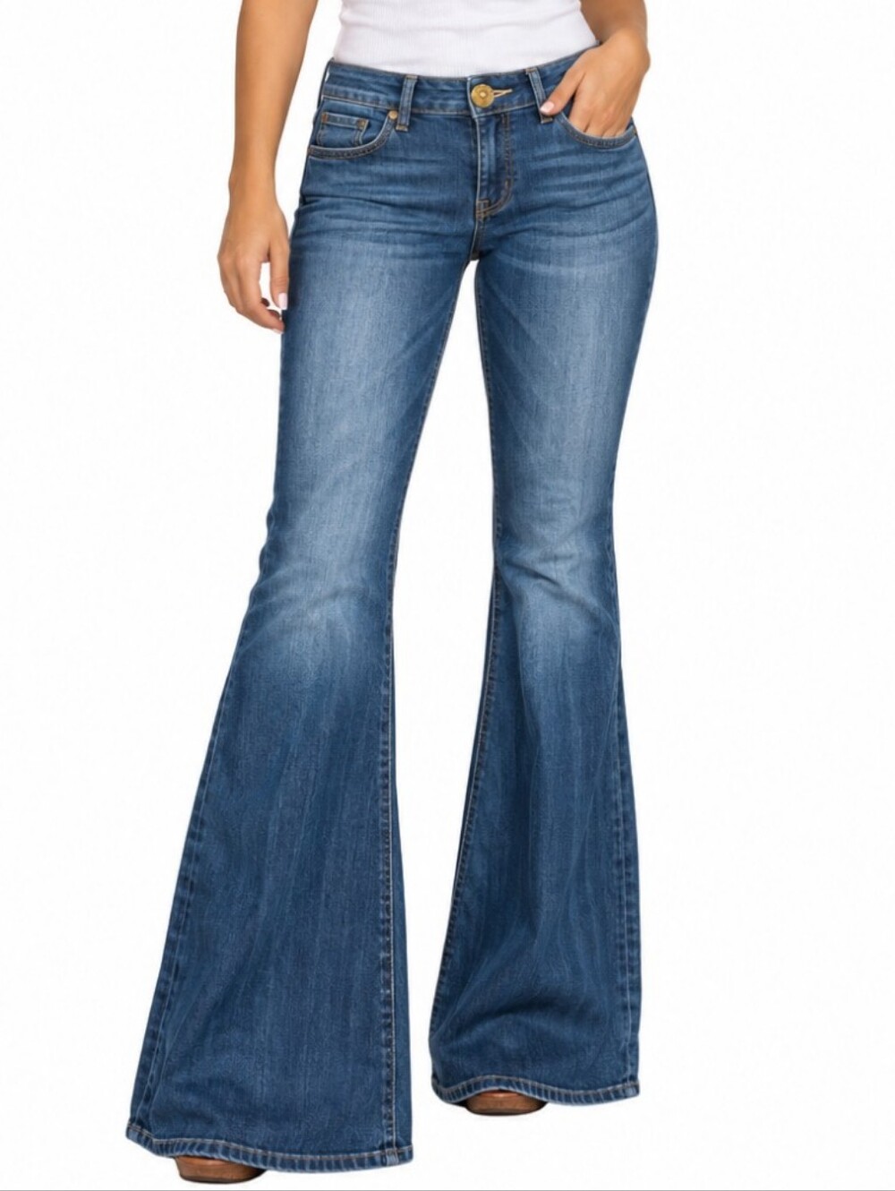 Vintage Express Low Rise Medium Wash Super Wide Leg Flare Jean 8
